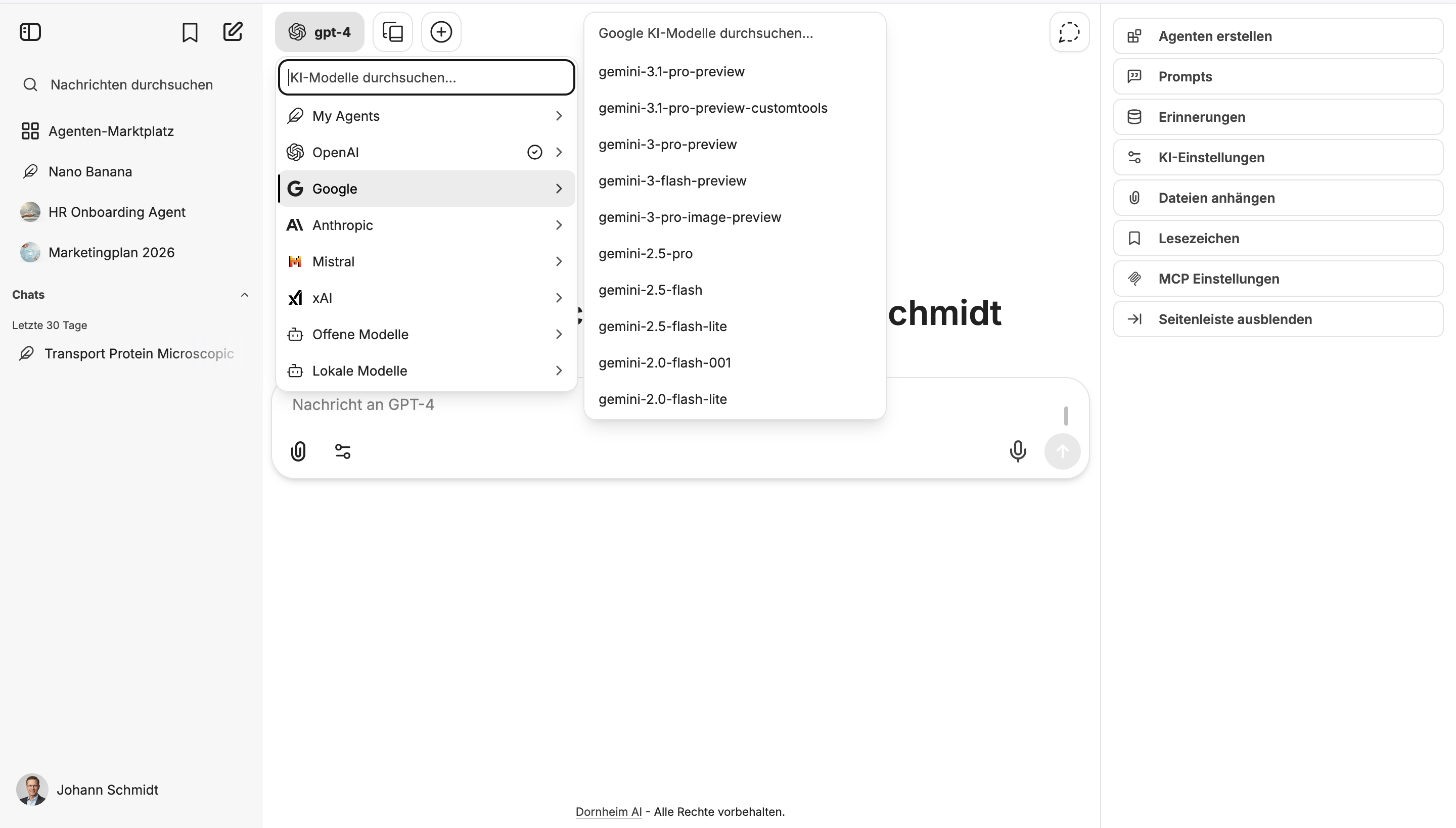 Dornheim AI Platform – Multi-Modell-Chat-Oberfläche