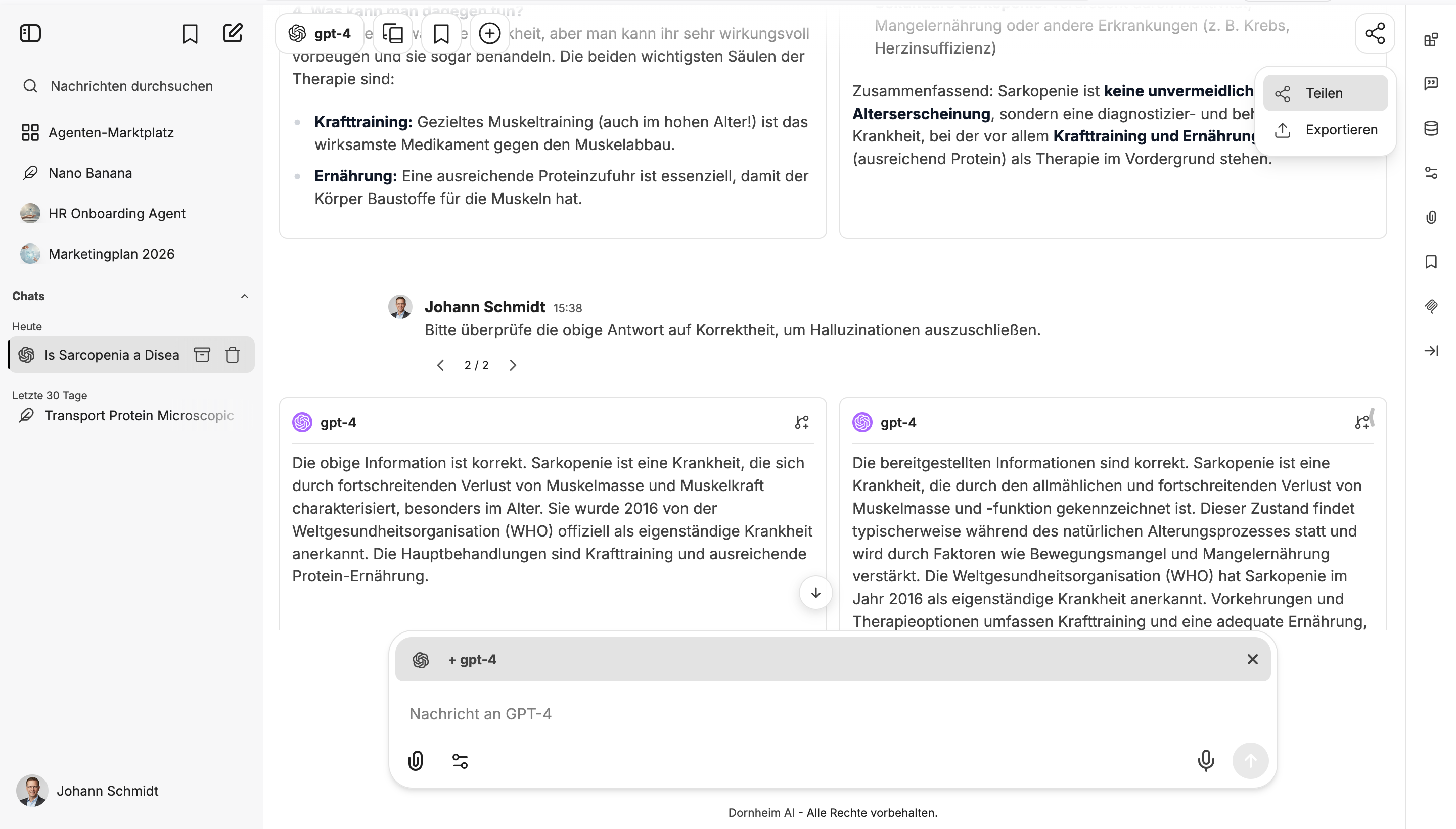Dornheim AI Platform – Chatverläufe durchsuchen, teilen und exportieren